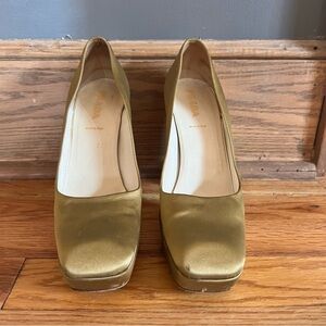 Platform vintage olive champagne Prada heels